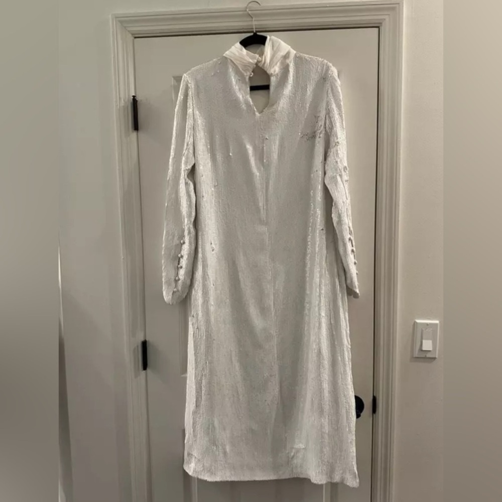 KHAITE White Sequin The Leibel long-sleeve silk mesh panel dress 6 - Picture 4 of 13